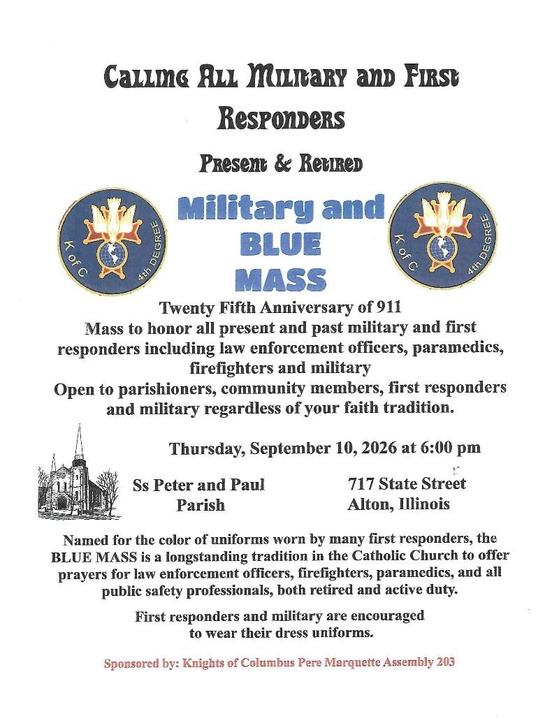 Blue Mass Celebration Ss Peter and Paul Catholic Church, Alton event flyer