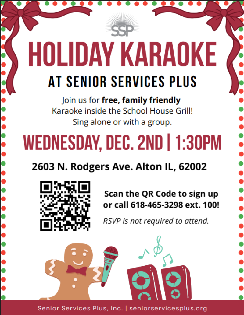 Holiday Karaoke at Senior Service Plus - Dec. 2nd event flyer