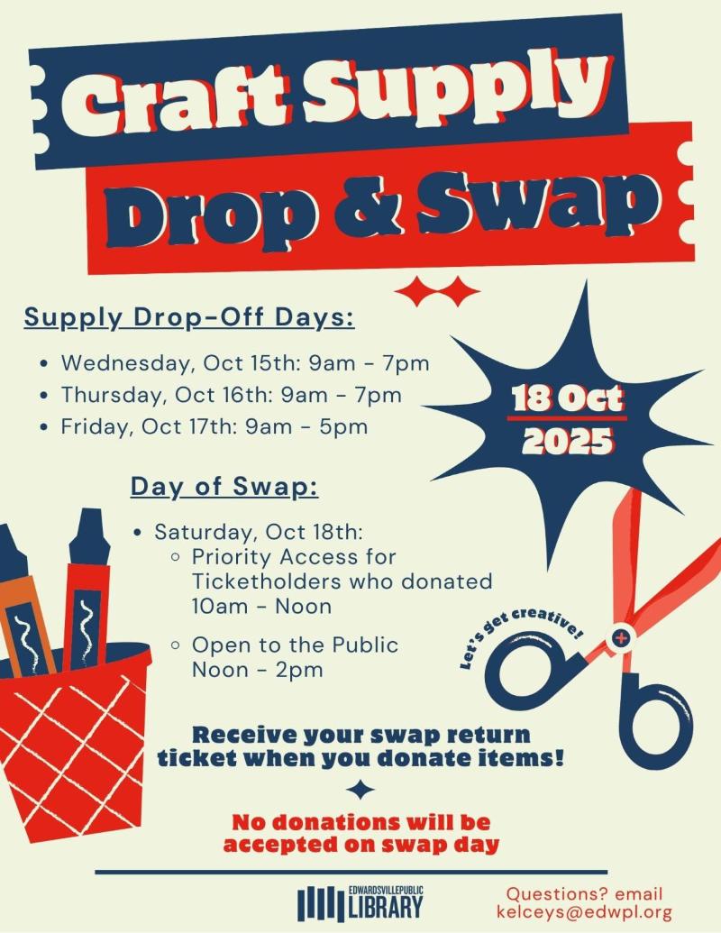Craft Supply Drop & Swap at Edwardsville Public Library event flyer
